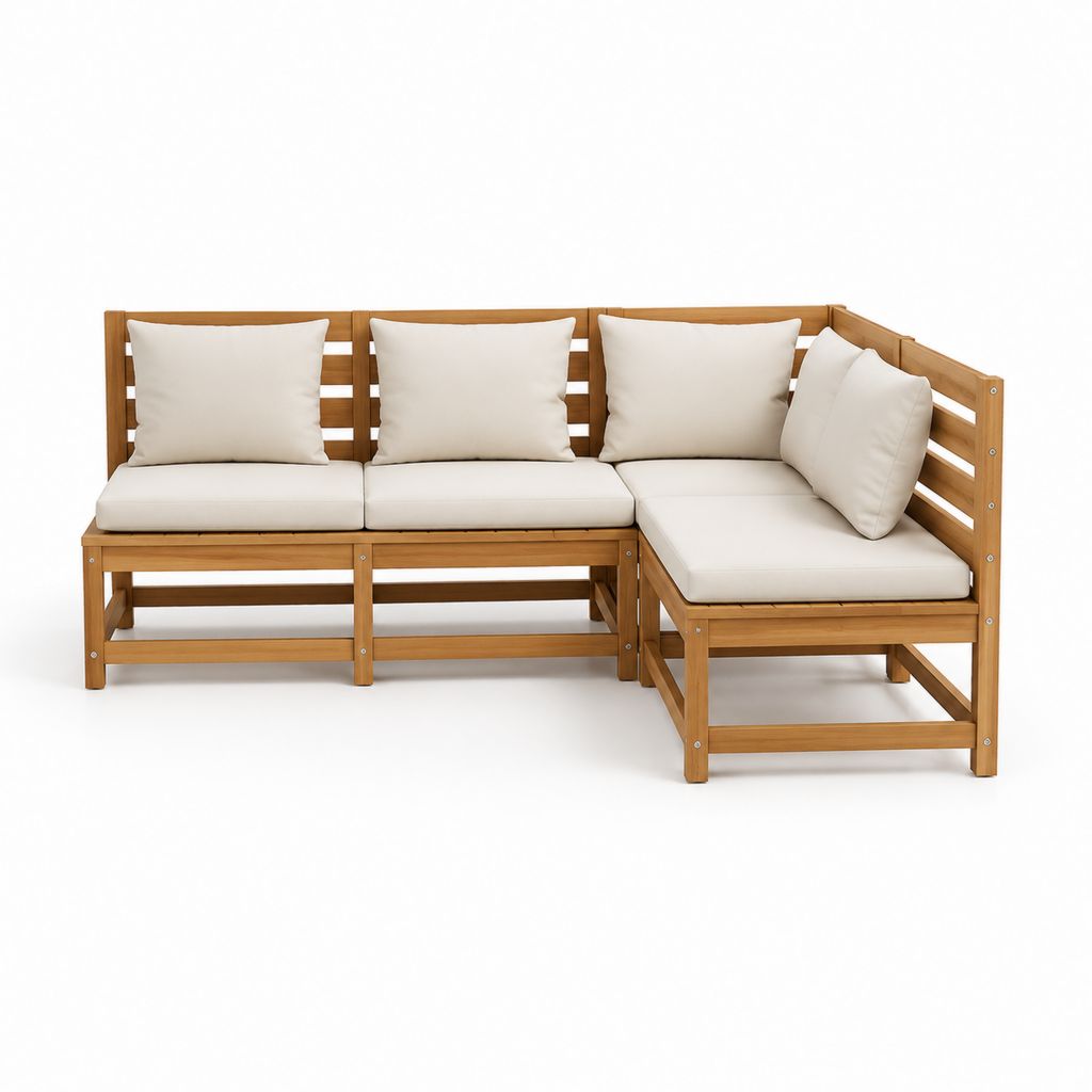 Divano da giardino angolare 3 posti beige in legno massello di acacia 218 x 150 x 73 cm