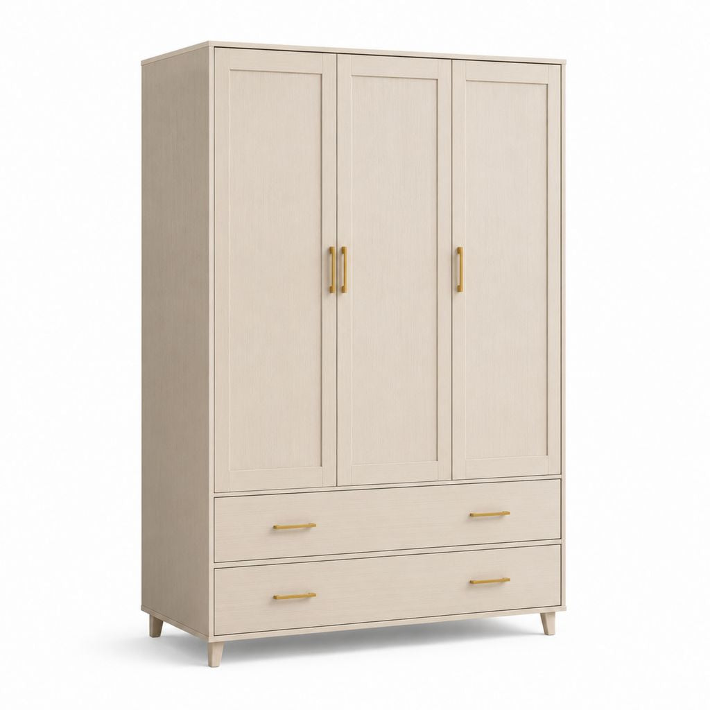 Armadio guardaroba rettangolare 3 ante 2 cassetti beige in truciolare melaminico 120 x 50 x 200 cm