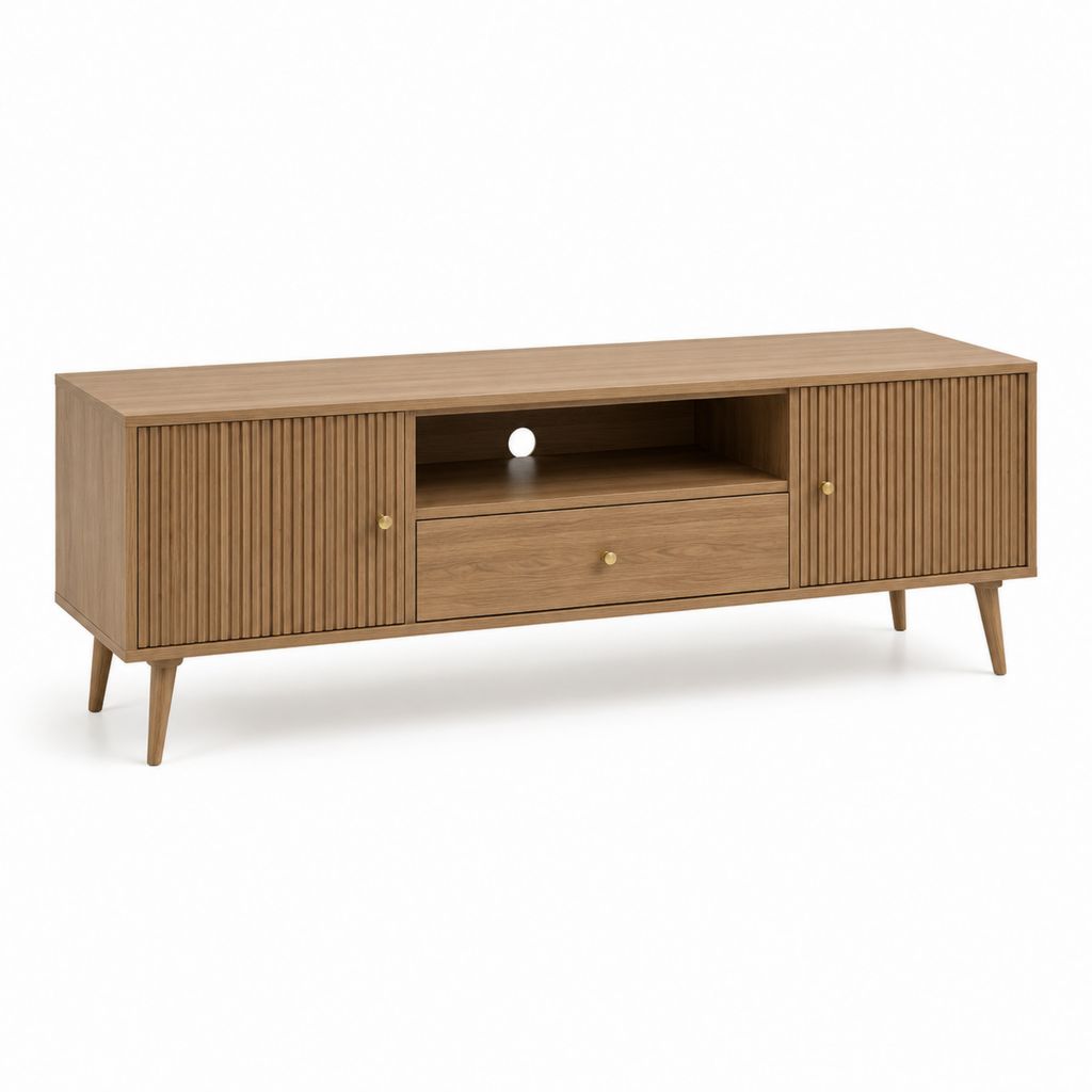Mobile TV 180 x 40 x 60 cm marrone in MDF e pannello truciolare con ante scanalate e foro passacavi