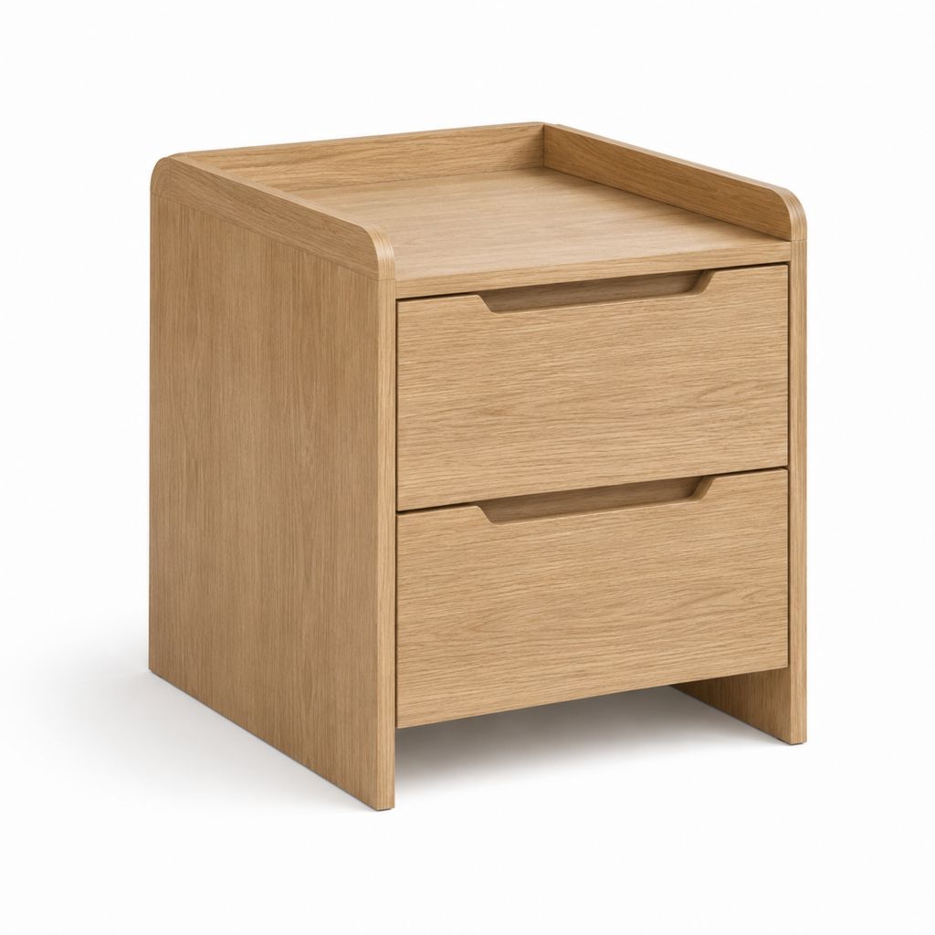 Comodino con 2 cassetti rovere naturale in MDF impiallacciato 45 x 40 x 60 cm