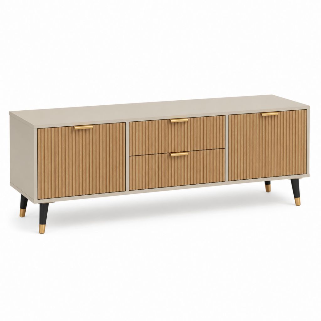 Mobile TV con 2 ante e 2 cassetti beige e rovere in MDF rettangolare 180 x 40 x 75 cm