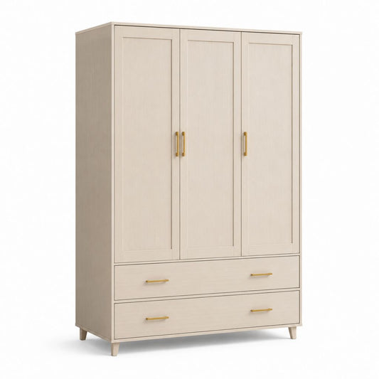 Armadio guardaroba rettangolare 3 ante 2 cassetti beige in truciolare melaminico 120 x 50 x 200 cm