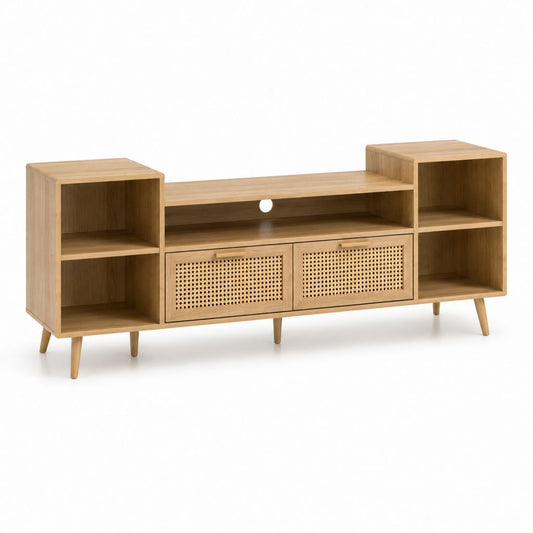 Mobile porta TV in rovere naturale e rattan 160 x 40 x 80 cm
