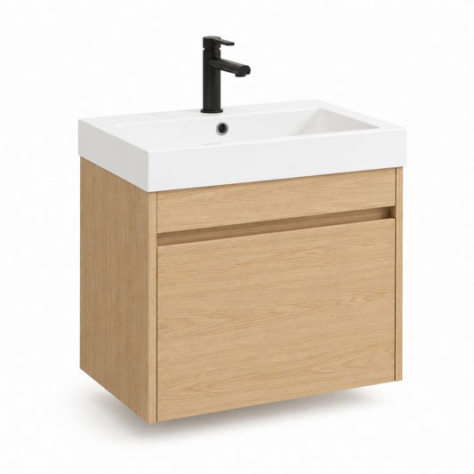 Mobile bagno sospeso con lavabo e miscelatore rovere chiaro MDF 60 x 46 x 57 cm
