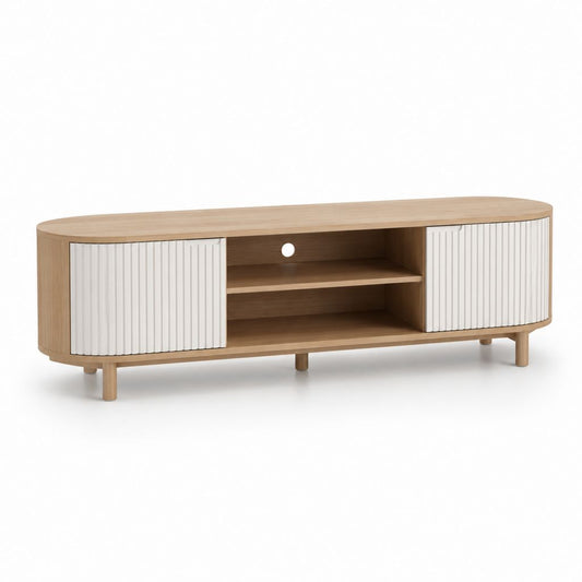 Mobile TV basso rovere chiaro e bianco in MDF 160 x 40 x 55 cm