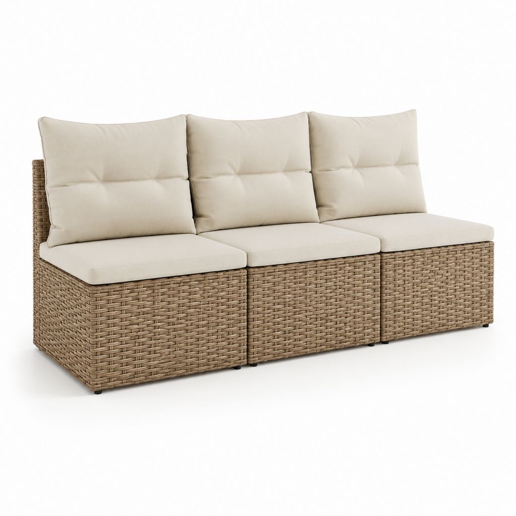 Divano da giardino modulare 3 posti beige in rattan PE e acciaio 180 x 70 x 60 cm