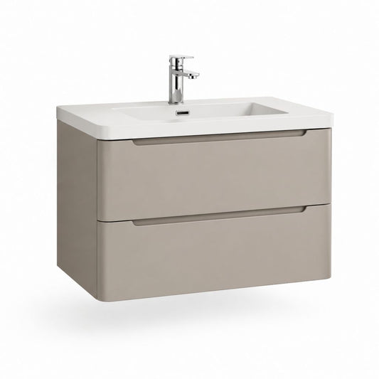 Mobile bagno sospeso rettangolare con lavabo e miscelatore 80 x 46 x 55 cm grigio tortora in MDF laccato con 2 cassetti