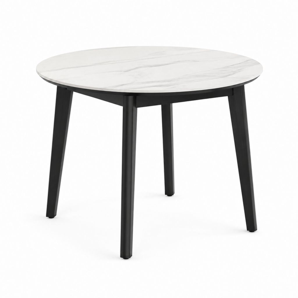 Tavolo da pranzo rotondo bianco effetto marmo e nero in MDF e legno massello Ø100 x 75 cm