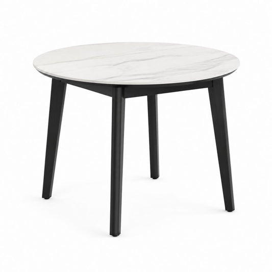 Tavolo da pranzo rotondo bianco effetto marmo e nero in MDF e legno massello Ø100 x 75 cm