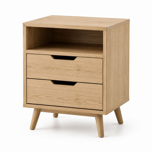 Comodino con 2 cassetti e vano aperto rovere 50 x 40 x 65 cm