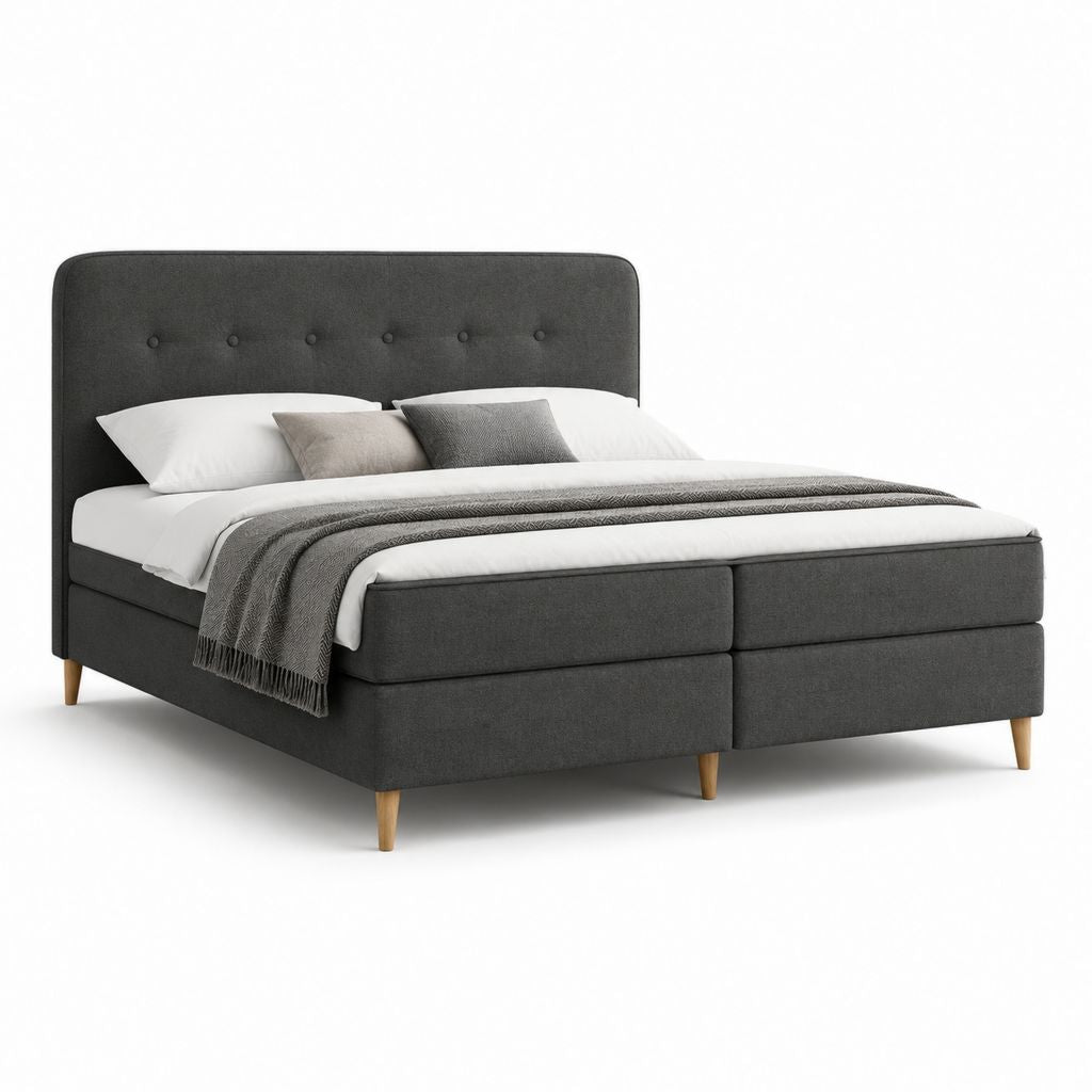Letto boxspring matrimoniale grigio scuro in poliestere rettangolare 160 x 200 cm