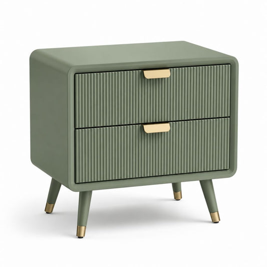 Comodino 2 cassetti verde salvia in MDF rettangolare 45 x 40 x 55 cm