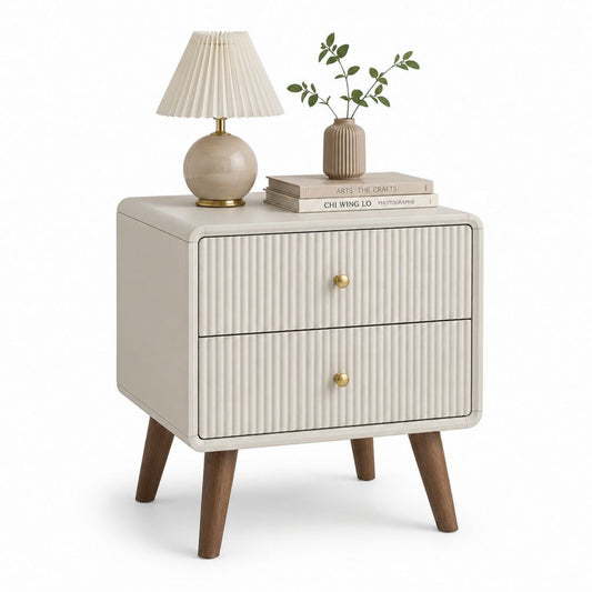 Comodino 2 cassetti avorio in MDF rettangolare 50 x 40 x 60 cm