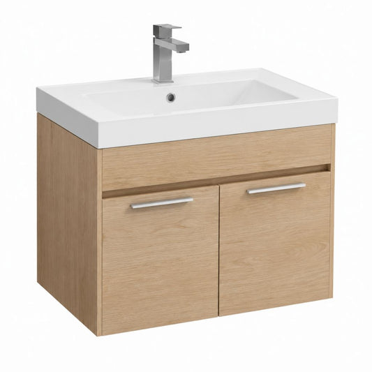 Mobile sottolavabo sospeso con lavabo integrato rovere chiaro MDF 80 x 46 x 60 cm
