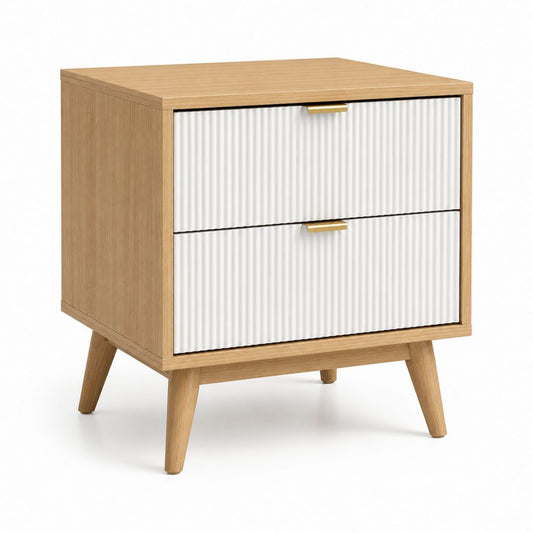 Comodino con 2 cassetti bianco e rovere in MDF 50 x 40 x 60 cm