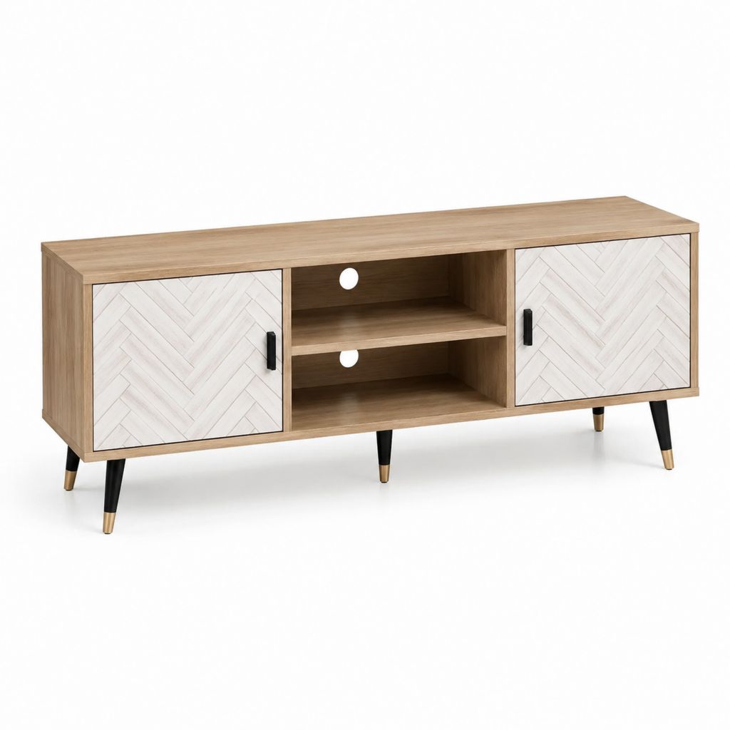 Mobile TV rettangolare rovere chiaro e bianco in truciolare e MDF 140 x 40 x 60 cm