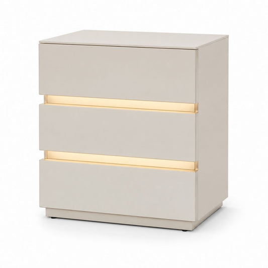 Comodino con 3 cassetti avorio in MDF rettangolare con luci LED 60 x 40 x 65 cm