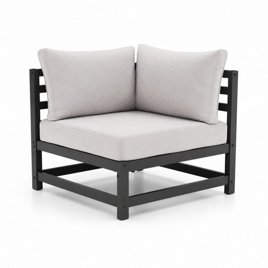 Poltrona da giardino angolare nera e grigio chiaro in acciaio e poliestere 75 x 75 x 70 cm
