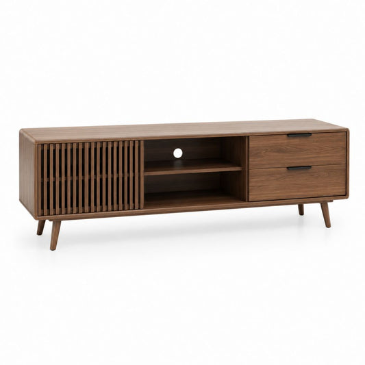 Mobile TV con ante e cassetti noce in MDF impiallacciato 180 x 40 x 55 cm