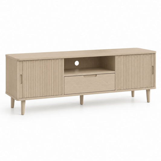 Mobile TV rettangolare rovere chiaro in MDF 160 x 40 x 60 cm con ante scorrevoli e cassetto